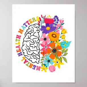 Póster Salud Mental S Floral Enfermedad Cerebral Humana A