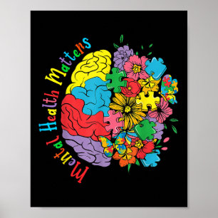 Póster Salud Mental S Flores De Cerebro Consciente Psicól