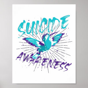 Póster Salud Mental Verde Azul Colibrí Prevención Suicidi
