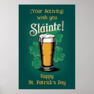 Póster ¡Salud! Pinta de cerveza en verde el día de San Pa