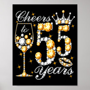 Póster Salud por 55 años feliz cumpleaños número 55 reina