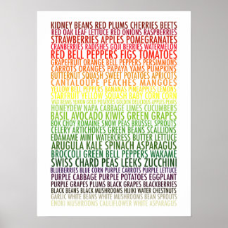 Póster Saludable Comer Frutas Arcoiris y Verduras Textos