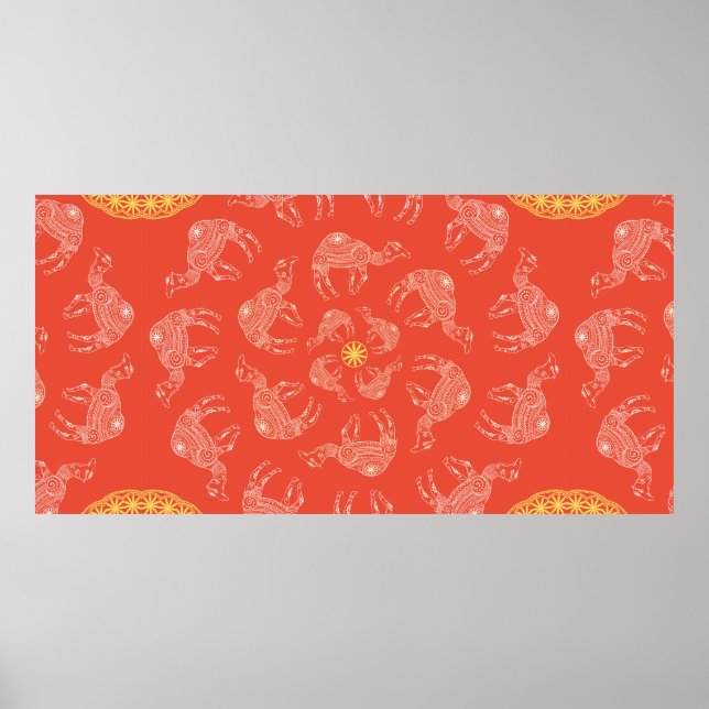 Póster Saludo Bonita carta con camello. Marco de anima (Frente)