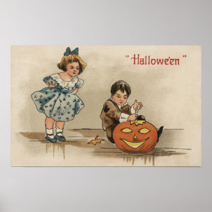 Póster Saludo de Halloween Calabaza talladora