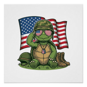 Póster Saludo de Tortuga Patriótica Diseño Vectorial_1