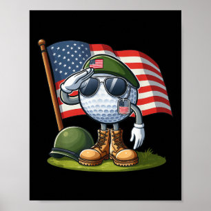 Póster Saludo Golf American Flag Memorial Day 4 de