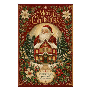 Póster Saludo junto al hogar de Santa