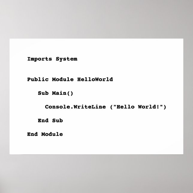 Póster Saludo mundial de Hello de Visual Basic (Frente)