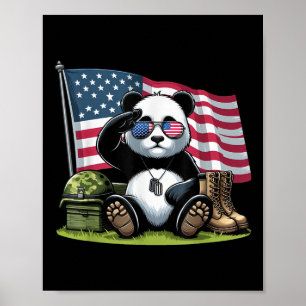 Póster Saludo Panda American Flag Memorial Day 4 de