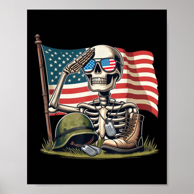 Póster Saludo Skeleton American Flag Memorial Day 4º (Frente)