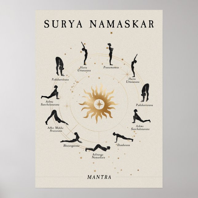 Póster Saludo solar Surya Namaskar yoga asana zen (Frente)