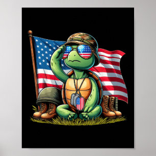 Póster Saludo Turtle American Flag Memorial Day 4O