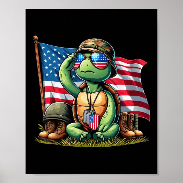 Póster Saludo Turtle American Flag Memorial Day 4O (Frente)