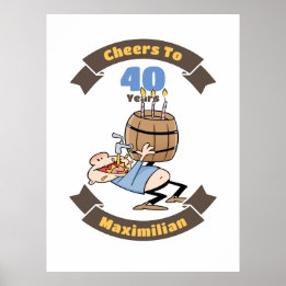 Póster Saludos A 40 Años Funny Beer Birthday Personalizad