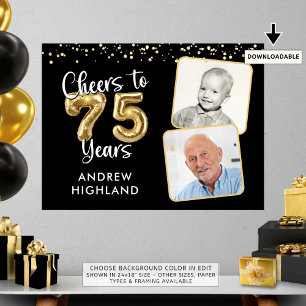 Póster Saludos a 75 años Cumpleaños 2 fotos Cartel de bie