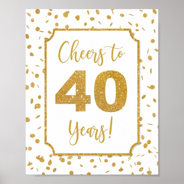 Póster Saludos al Rótulo Fiesta de Confetti de oro de 40  (Frente)