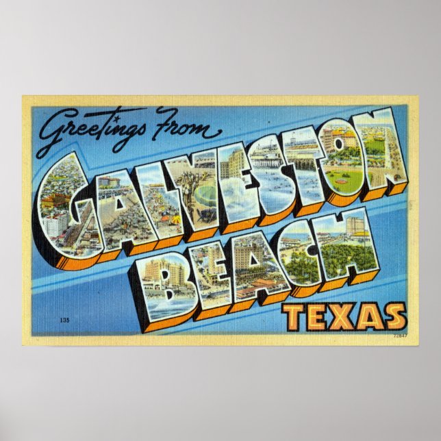 Póster Saludos antiguos de Galveston Beach Texas (Frente)