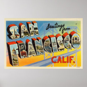 Póster Saludos coloridos del vintage de San Francisco