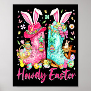 Póster Saludos conejito de Pascua western coquette botas