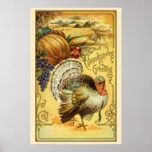 Saludos de Acción de Gracias Vintage con pavo