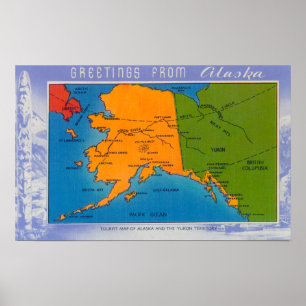 Póster Saludos de Alaska Mapa