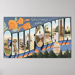Póster Saludos de California, vintage
