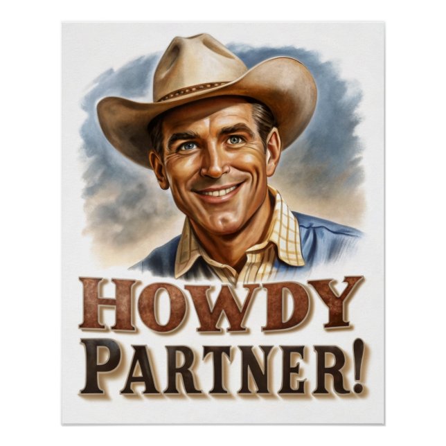 Póster Saludos de Howdy Partner de Vintage Cowboy (Anverso)
