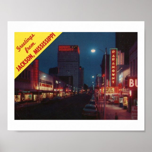 Póster Saludos de Jackson MS, Vintage (Frente)