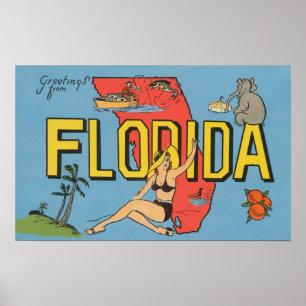 Póster Saludos de la Florida la Florida (azul)