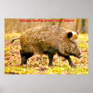 Póster Saludos de Navidad Abuelo Cazador Recolector