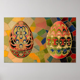 Póster Saludos de Pascua Pintados Huevos Vintage
