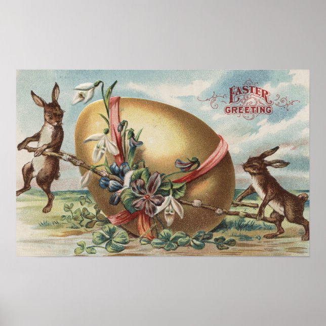 Póster Saludos de PascuaConejos con Huevo Decorado (Frente)