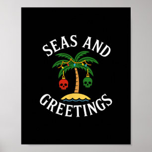 Póster Saludos de Temporada de Vacaciones Pirata con Jueg