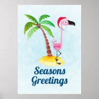 Saludos de temporada Flamingo rosa en Santa Hat
