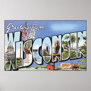 Póster Saludos de Wisconsin, vintage