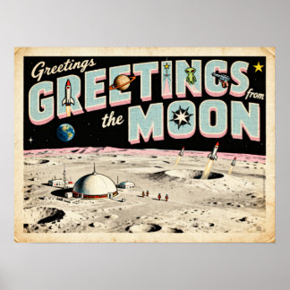 Póster Saludos del Poster de Ciencia Ficción de la Luna R