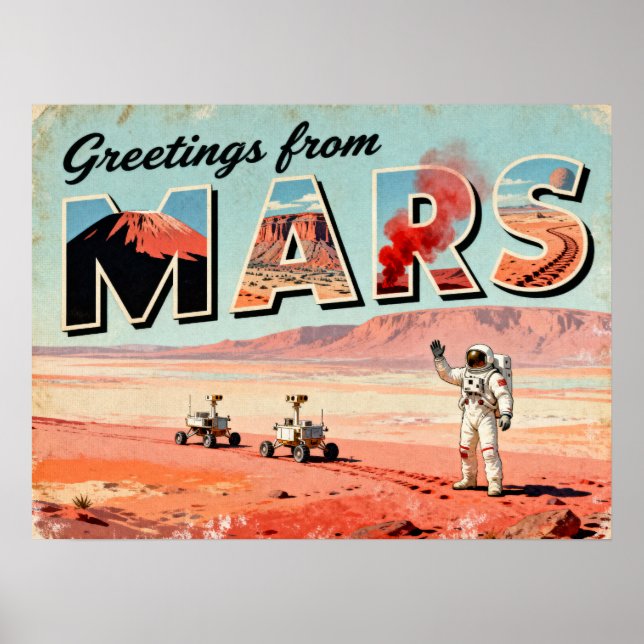 Póster Saludos del Poster de Ciencia Ficción Mars Retro (Frente)