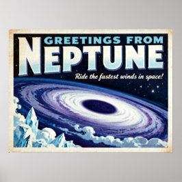 Póster Saludos del Poster de Ciencia Ficción Neptune Retr