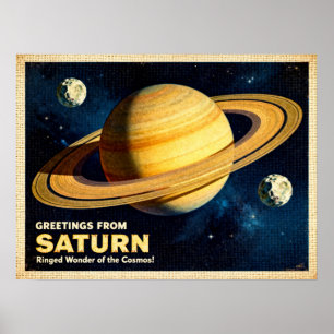 Póster Saludos del Poster de Ciencia Ficción Saturno Retr