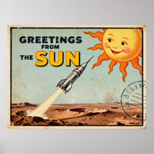 Póster Saludos del Poster de Ciencia Ficción Sun Retro