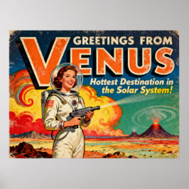 Póster Saludos del Poster de Ciencia Ficción Venus Retro