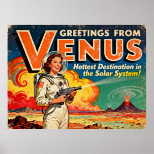 Póster Saludos del Poster de Ciencia Ficción Venus Retro