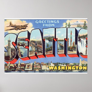 Póster Saludos del viaje de Seattle Washington_Vintage