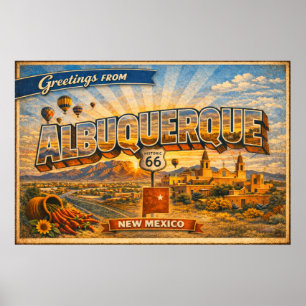 Póster Saludos desde Albuquerque Tarjeta Postal Antigua