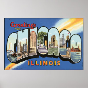 Póster Saludos Desde Chicago Illinois, Vintage