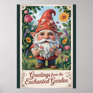 Póster "Saludos desde el Jardín Encantado" Gnomo