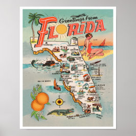 Póster Saludos desde el mapa vintage de Florida