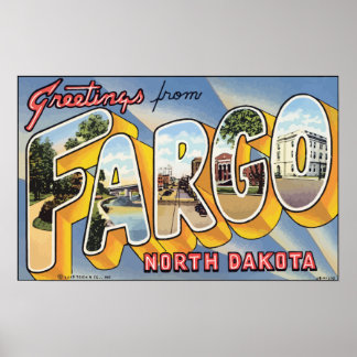 Póster Saludos desde Fargo Dakota del Norte, Vintage