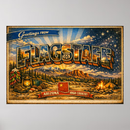 Póster Saludos desde Flagstaff Tarjeta Postal Antigua