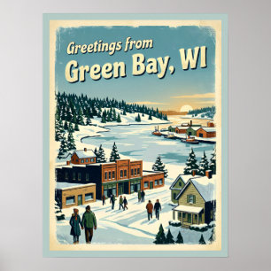 Póster Saludos desde Green Bay WI Retro Vintage